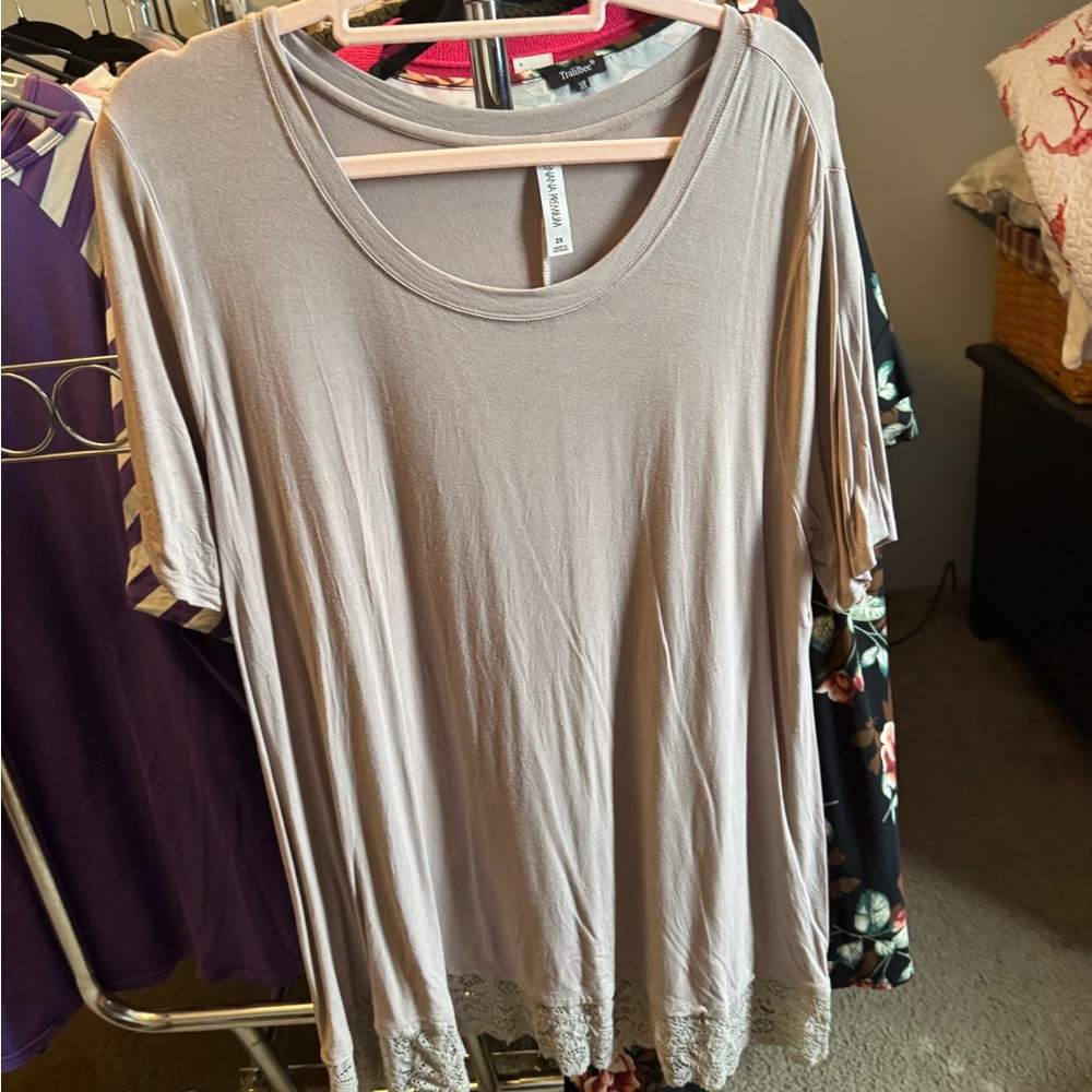Women's Taupe Top with Lace Detail